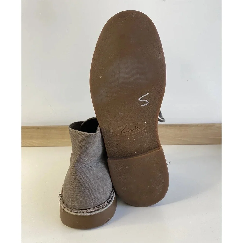 Clarks Bushacre 2 Mens Canvas Duck Chukka Ankle Boots Taupe Brown Mens Size 10.5